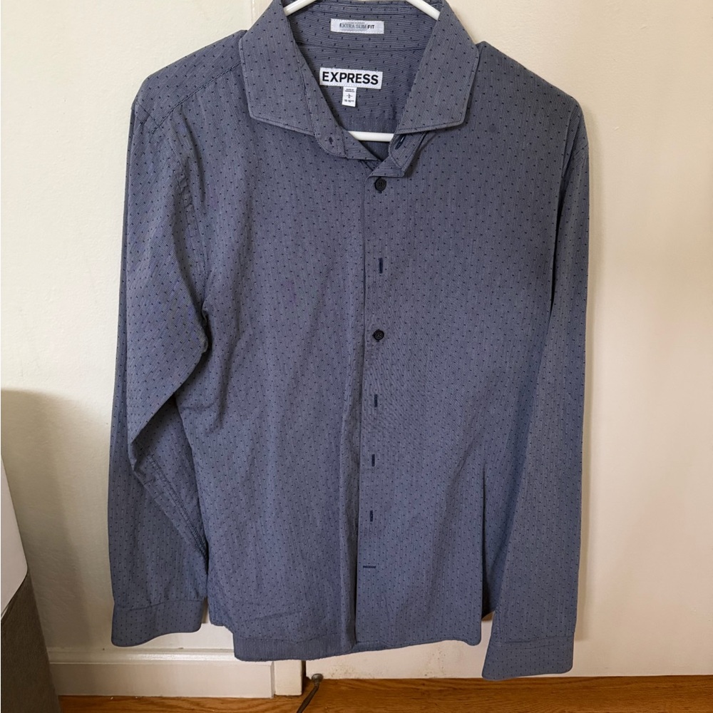 Express Dark Blue Patterned Button-Up - image 1